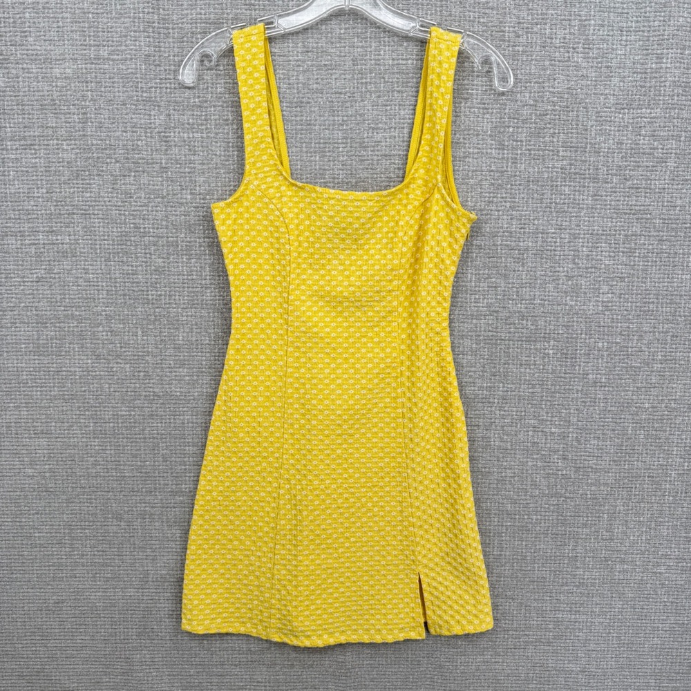 Urban Outfitters Mini Dress Women S Yellow Daisy Floral Seersucker Smocked Boho